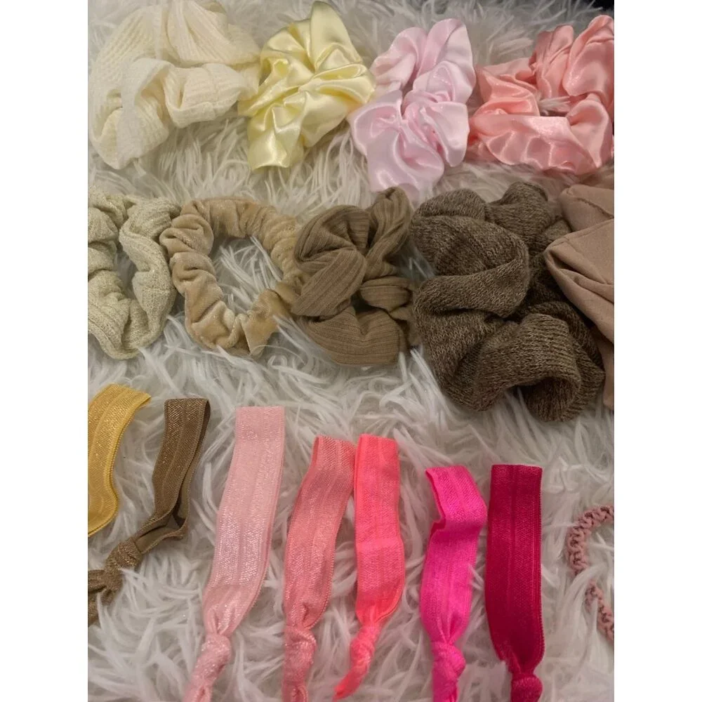 Hair Scrunchie Bundle Pink Neutral Color Variety Pack of 35